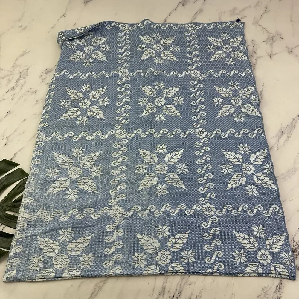 Stevens Vintage 70s Bedspread Coverlet Set of 2 Twin Size Blue White Floral